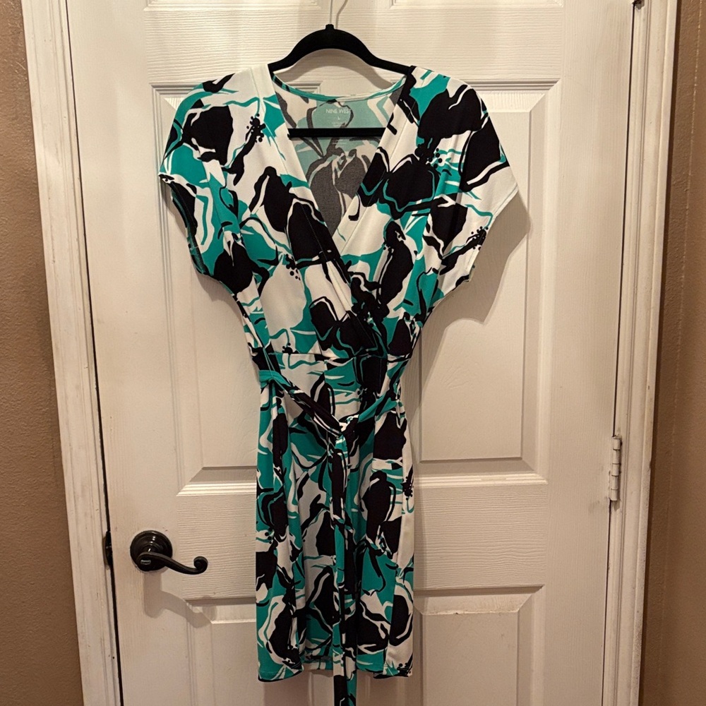Nine West Teal and Black Abstract Midi Dress